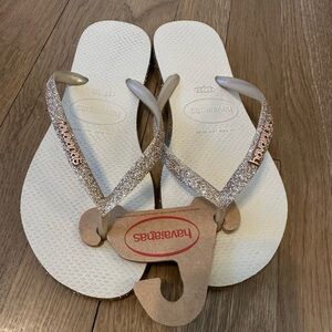Havaianas Women's Sandals - White with Glitter Straps